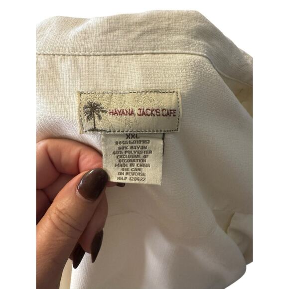 Havana Jacks Cafe Shirt Mens 2XL Cream Bamboo Button Up Coastal Embroidered - Picture 6 of 6